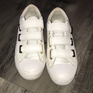 White and gold Velcro converse
